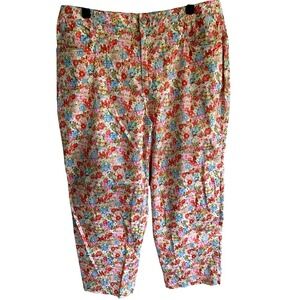 Kate Hill Woman Floral Print Cropped Pants Size 16W Beige Multi Color Casual